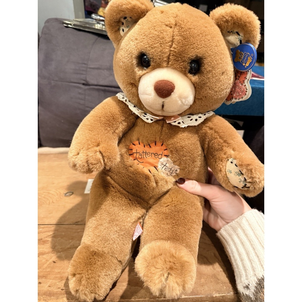 Vintage 1985 Paisley Dakin Tattered Teddy Plush -Lace Collar Stuffed Animal 10"